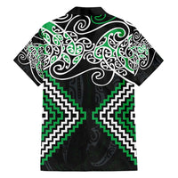 Green Aotearoa Tukutuku Manawa Tapu Family Matching Off Shoulder Short Dress and Hawaiian Shirt Ta Moko Toi Maori
