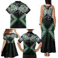 Green Aotearoa Tukutuku Manawa Tapu Family Matching Tank Maxi Dress and Hawaiian Shirt Ta Moko Toi Maori
