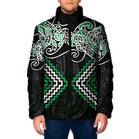 Green Aotearoa Tukutuku Manawa Tapu Padded Jacket Ta Moko Toi Maori - Polynesian Pride