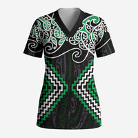 Green Aotearoa Tukutuku Manawa Tapu Scrub Top Ta Moko Toi Maori - Polynesian Pride