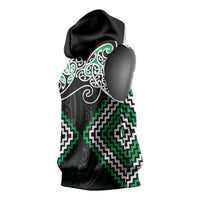 Green Aotearoa Tukutuku Manawa Tapu Sleeveless Hoodie Ta Moko Toi Maori - Polynesian Pride