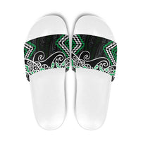 Green Aotearoa Tukutuku Manawa Tapu Slide Sandals Ta Moko Toi Maori - Polynesian Pride
