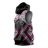Pink Aotearoa Tukutuku Manawa Tapu Sleeveless Hoodie Ta Moko Toi Maori - Polynesian Pride