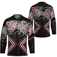 Red Aotearoa Tukutuku Manawa Tapu Hockey Jersey Ta Moko Toi Maori - Polynesian Pride