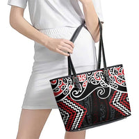 Red Aotearoa Tukutuku Manawa Tapu Leather Tote Bag Ta Moko Toi Maori