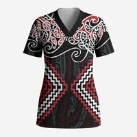 Red Aotearoa Tukutuku Manawa Tapu Scrub Top Ta Moko Toi Maori - Polynesian Pride