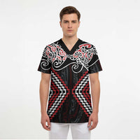 Red Aotearoa Tukutuku Manawa Tapu Scrub Top Ta Moko Toi Maori - Polynesian Pride