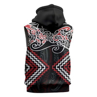 Red Aotearoa Tukutuku Manawa Tapu Sleeveless Zip Hoodie Ta Moko Toi Maori - Polynesian Pride