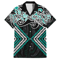 Turquoise Aotearoa Tukutuku Manawa Tapu Family Matching Off Shoulder Short Dress and Hawaiian Shirt Ta Moko Toi Maori
