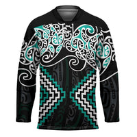 Turquoise Aotearoa Tukutuku Manawa Tapu Hockey Jersey Ta Moko Toi Maori - Polynesian Pride