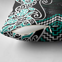 Turquoise Aotearoa Tukutuku Manawa Tapu Pillow Cover Ta Moko Toi Maori - Polynesian Pride