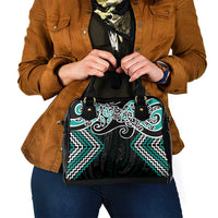 Turquoise Aotearoa Tukutuku Manawa Tapu Shoulder Handbag Ta Moko Toi Maori