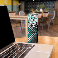 Turquoise Aotearoa Tukutuku Manawa Tapu Skinny Tumbler Ta Moko Toi Maori