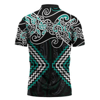 Turquoise Aotearoa Tukutuku Manawa Tapu Zipper Polo Shirt Ta Moko Toi Maori - Polynesian Pride