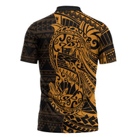 Gold Couple Dolphins Maori Polynesian Style Zipper Polo Shirt - Polynesian Pride