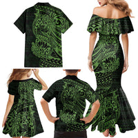 Green Couple Dolphins Maori Polynesian Style Family Matching Mermaid Dress and Hawaiian Shirt