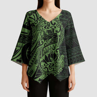 Green Couple Dolphins Maori Polynesian Style Kimono Sleeve Blouse - Polynesian Pride