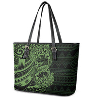 Green Couple Dolphins Maori Polynesian Style Leather Tote Bag