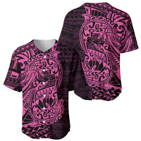 Pink Couple Dolphins Maori Polynesian Style Baseball Jersey