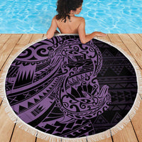 Purple Couple Dolphins Maori Polynesian Style Beach Blanket