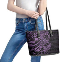 Purple Couple Dolphins Maori Polynesian Style Leather Tote Bag