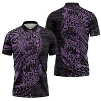 Purple Couple Dolphins Maori Polynesian Style Zipper Polo Shirt - Polynesian Pride