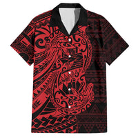 Red Couple Dolphins Maori Polynesian Style Family Matching Off Shoulder Maxi Dress and Hawaiian Shirt