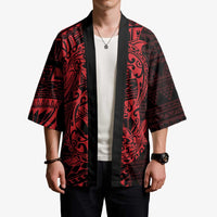 Red Couple Dolphins Maori Polynesian Style Kimono - Polynesian Pride