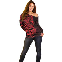 Red Couple Dolphins Maori Polynesian Style Off Shoulder Sweater