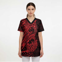 Red Couple Dolphins Maori Polynesian Style Scrub Top - Polynesian Pride