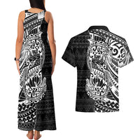 White Couple Dolphins Maori Polynesian Style Couples Matching Tank Maxi Dress and Hawaiian Shirt