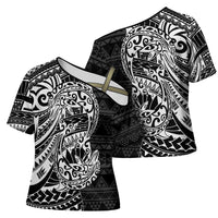 White Couple Dolphins Maori Polynesian Style Cross Shoulder Shirt - Polynesian Pride
