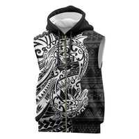 White Couple Dolphins Maori Polynesian Style Sleeveless Zip Hoodie - Polynesian Pride