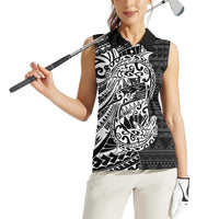White Couple Dolphins Maori Polynesian Style Women Sleeveless Polo Shirt