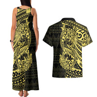 Yellow Couple Dolphins Maori Polynesian Style Couples Matching Tank Maxi Dress and Hawaiian Shirt
