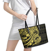 Yellow Couple Dolphins Maori Polynesian Style Leather Tote Bag