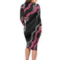 Guam Bougainvillea Lei Long Sleeve Bodycon Dress Chamorro Tribal Pattern