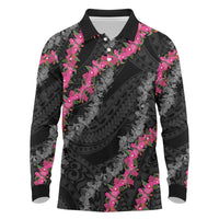 Guam Bougainvillea Lei Long Sleeve Polo Shirt Chamorro Tribal Pattern