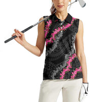 Guam Bougainvillea Lei Women Sleeveless Polo Shirt Chamorro Tribal Pattern
