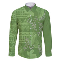 Hawaii Molokai Island Kukui Nut Flowers Family Matching Long Sleeve Bodycon Dress and Hawaiian Shirt Tribal Kakau Pattern