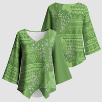 Hawaii Molokai Island Kukui Nut Flowers Kimono Sleeve Blouse Tribal Kakau Pattern - Polynesian Pride
