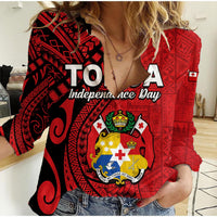 Tonga Independence Anniversary Women Casual Shirt Tongan Tribal Pattern Unique Version LT9 Female Red - Polynesian Pride