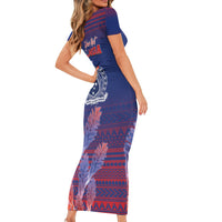 Custom Samoa 1962 Independence Day Custom Short Sleeve Bodycon Dress Manuia le Aso Tuto'atasi Ula Nifo Blue Art