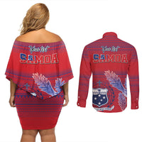 Custom Samoa 1962 Independence Day Custom Couples Matching Off Shoulder Short Dress and Long Sleeve Button Shirt Manuia le Aso Tuto'atasi Ula Nifo Red Art