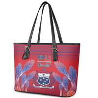 Custom Samoa 1962 Independence Day Custom Leather Tote Bag Manuia le Aso Tuto'atasi Ula Nifo Red Art