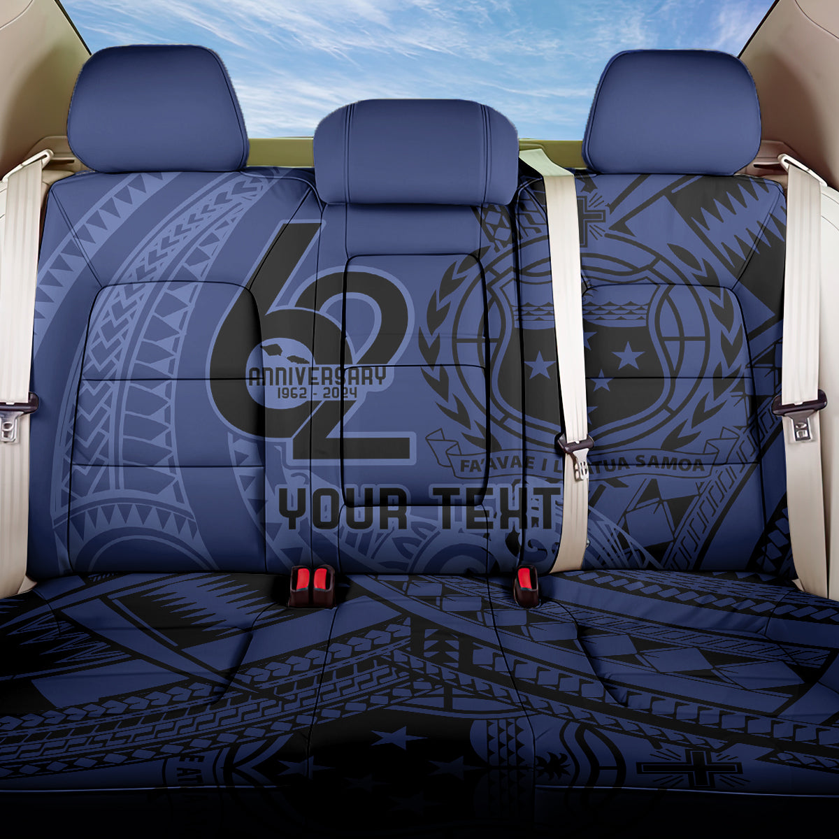 Custom Samoa 62nd Manuia le Aso Tuto'atasi Back Car Seat Cover Samoan Tatau Blue Art
