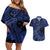 Custom Samoa 62nd Manuia le Aso Tuto'atasi Couples Matching Off Shoulder Short Dress and Hawaiian Shirt Samoan Tatau Blue Art