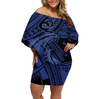 Custom Samoa 62nd Manuia le Aso Tuto'atasi Off Shoulder Short Dress Samoan Tatau Blue Art LT9 Women Blue - Polynesian Pride