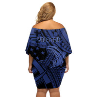 Custom Samoa 62nd Manuia le Aso Tuto'atasi Off Shoulder Short Dress Samoan Tatau Blue Art