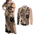 Custom Samoa Manuia le 62 Tausaga O le Tuto’atasi Couples Matching Off Shoulder Maxi Dress and Long Sleeve Button Shirt Samoan Tatau Beige Art